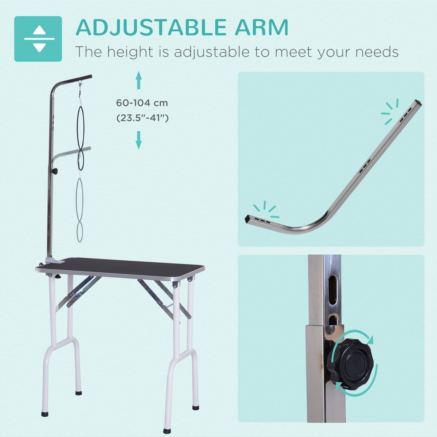 Folding Pet Grooming Table for Small Dogs with Adjustable Grooming Arm Max Load 30 KG, 81x48.5x80 cm-3