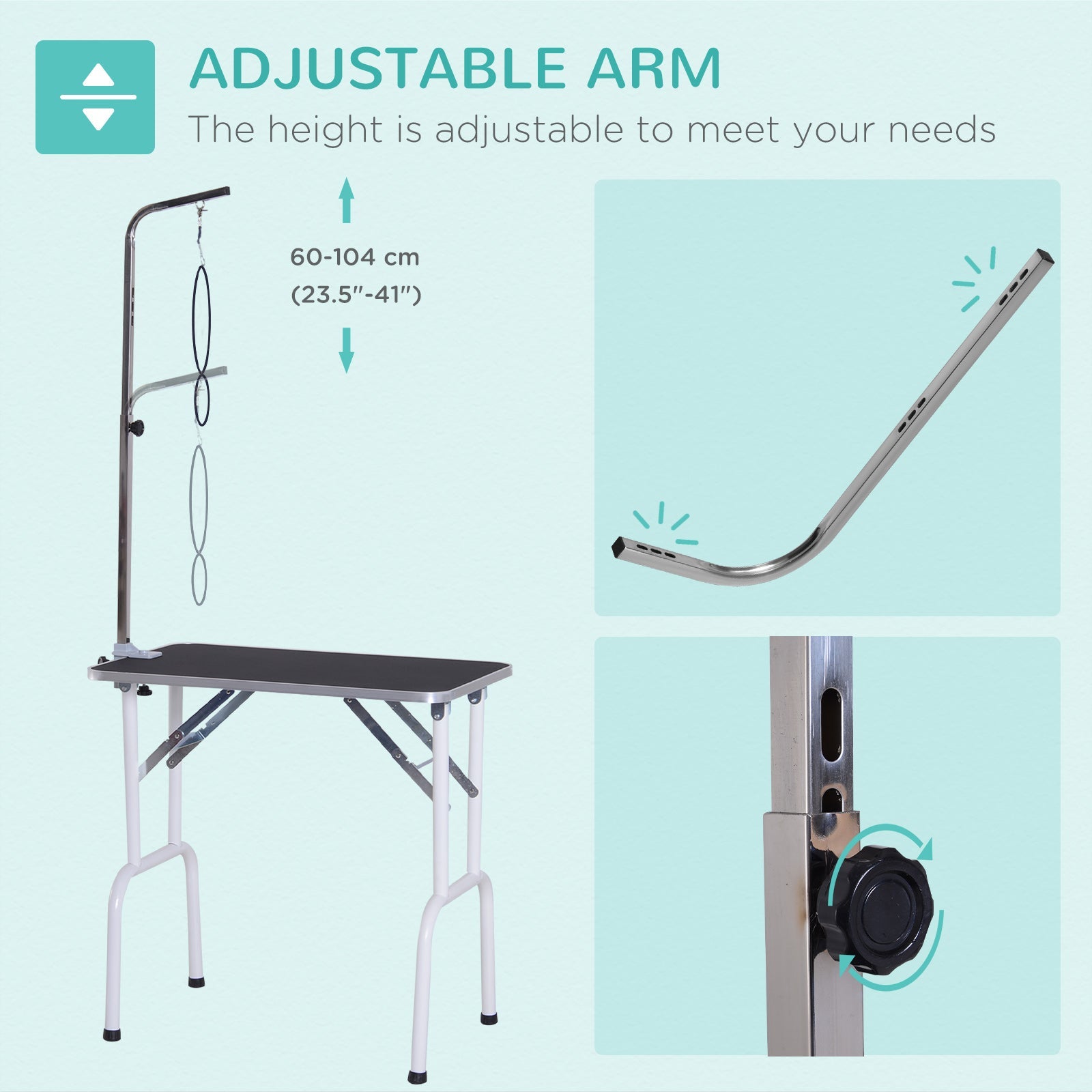 Folding Pet Grooming Table for Small Dogs with Adjustable Grooming Arm Max Load 30 KG, 81x48.5x80 cm-3